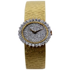 Bueche Girod Gold Watch with Diamond Bezel and Pave Diamond Dial