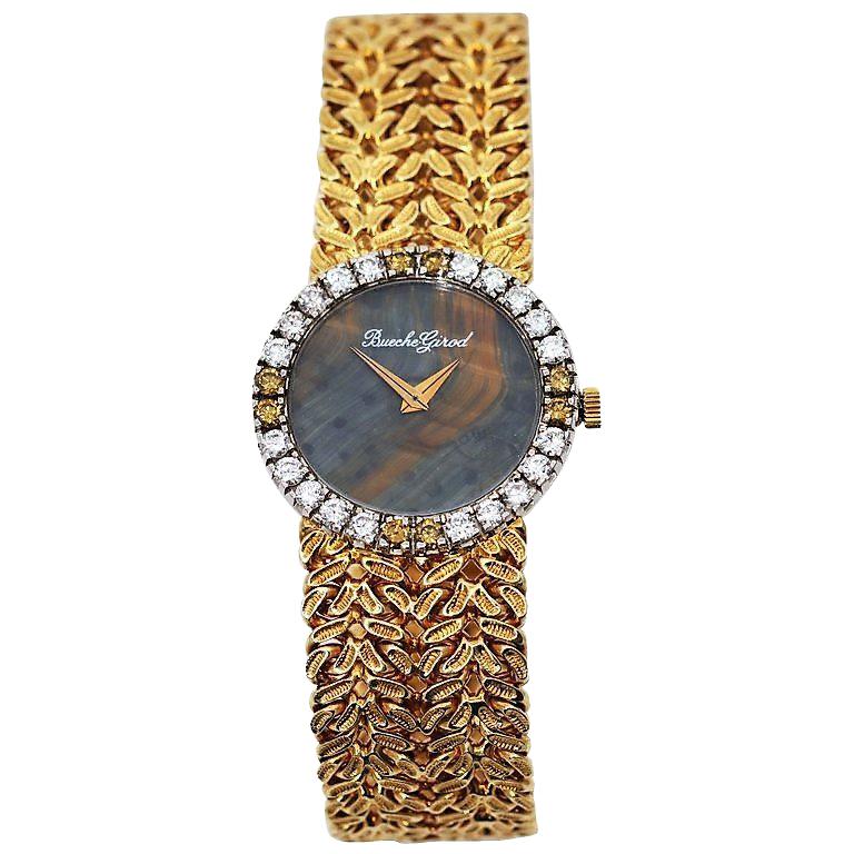 Bueche Girod Ladies Yellow Gold Diamond Multicolor Stone Dial Wristwatch