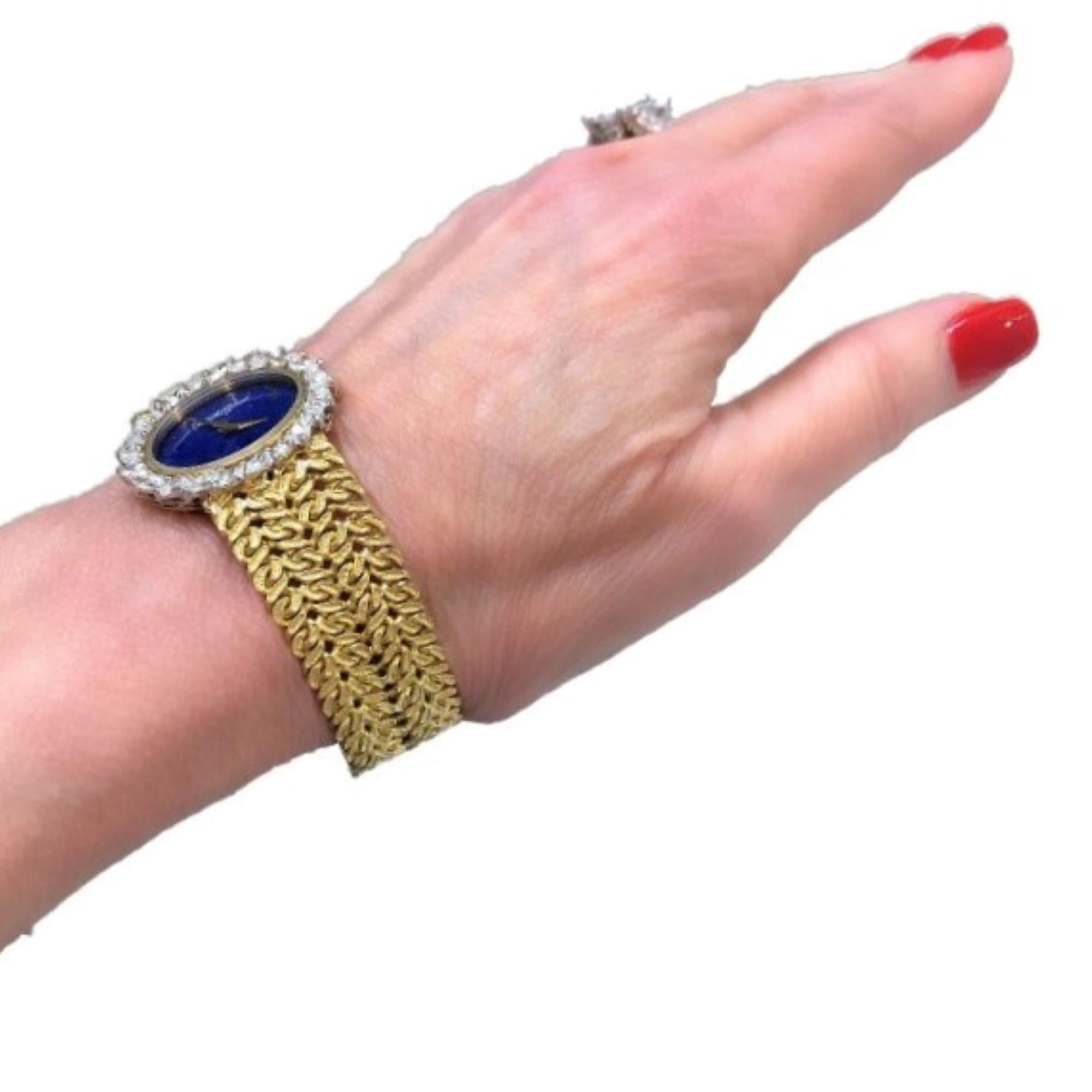 Bueche-Girod Lapis-Lazuli Dial, Diamond Bezel Classic Wristwatch For Sale 2