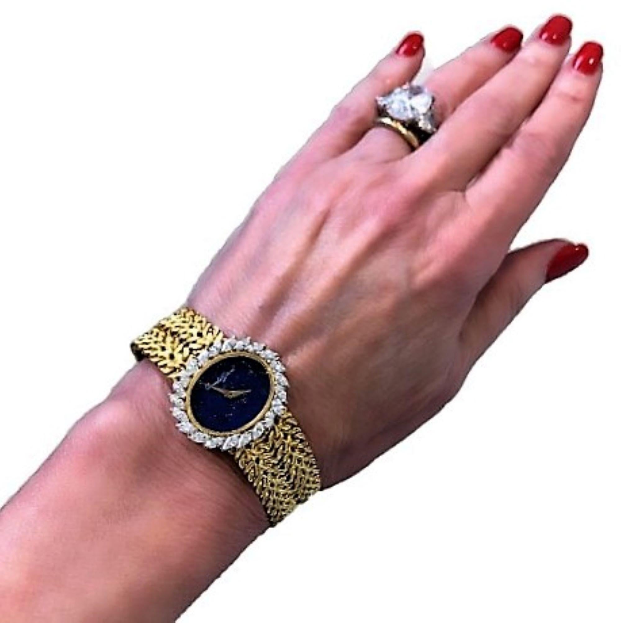 Bueche-Girod Lapis-Lazuli Dial, Diamond Bezel Classic Wristwatch For Sale 1