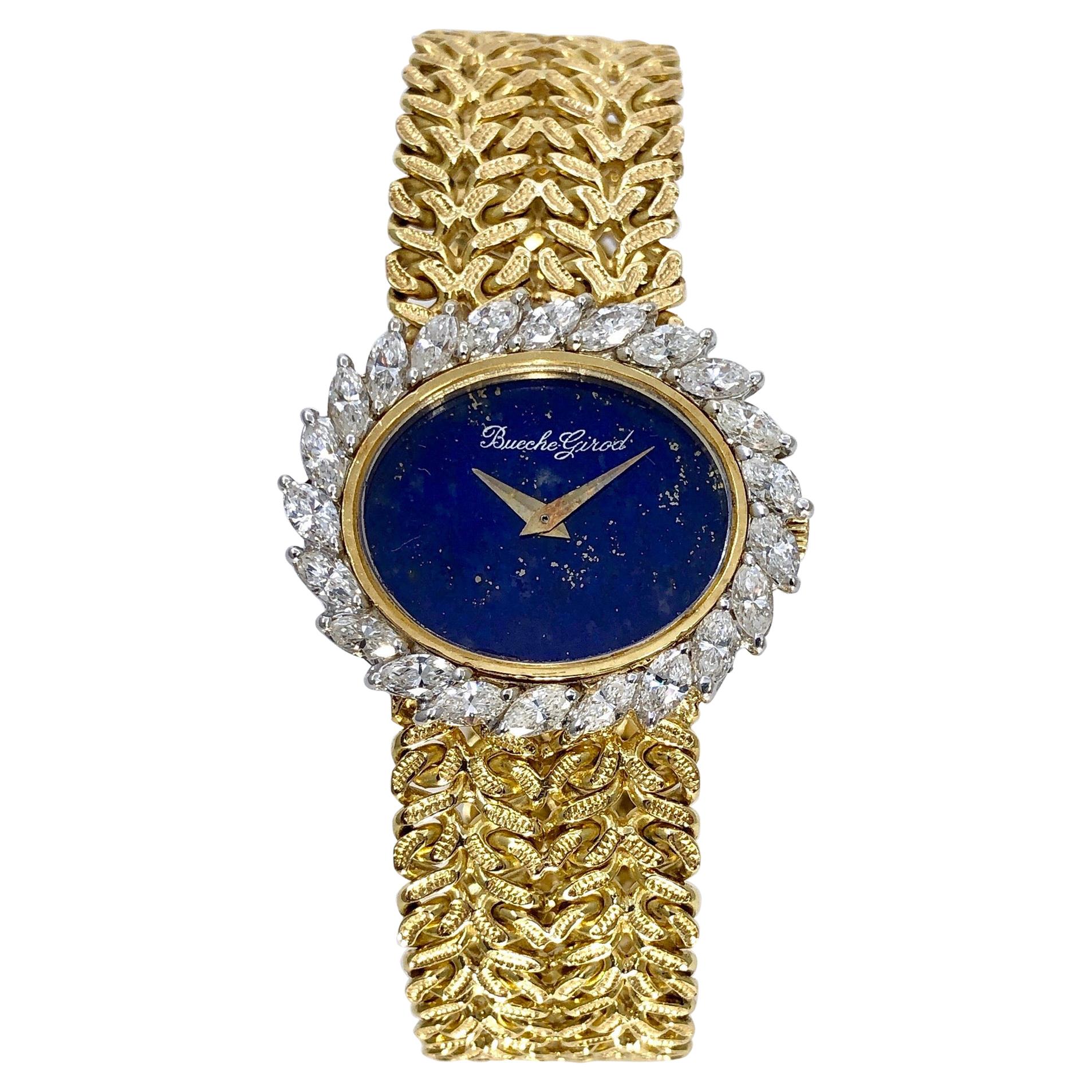 Bueche-Girod Lapis-Lazuli Dial, Diamond Bezel Classic Wristwatch