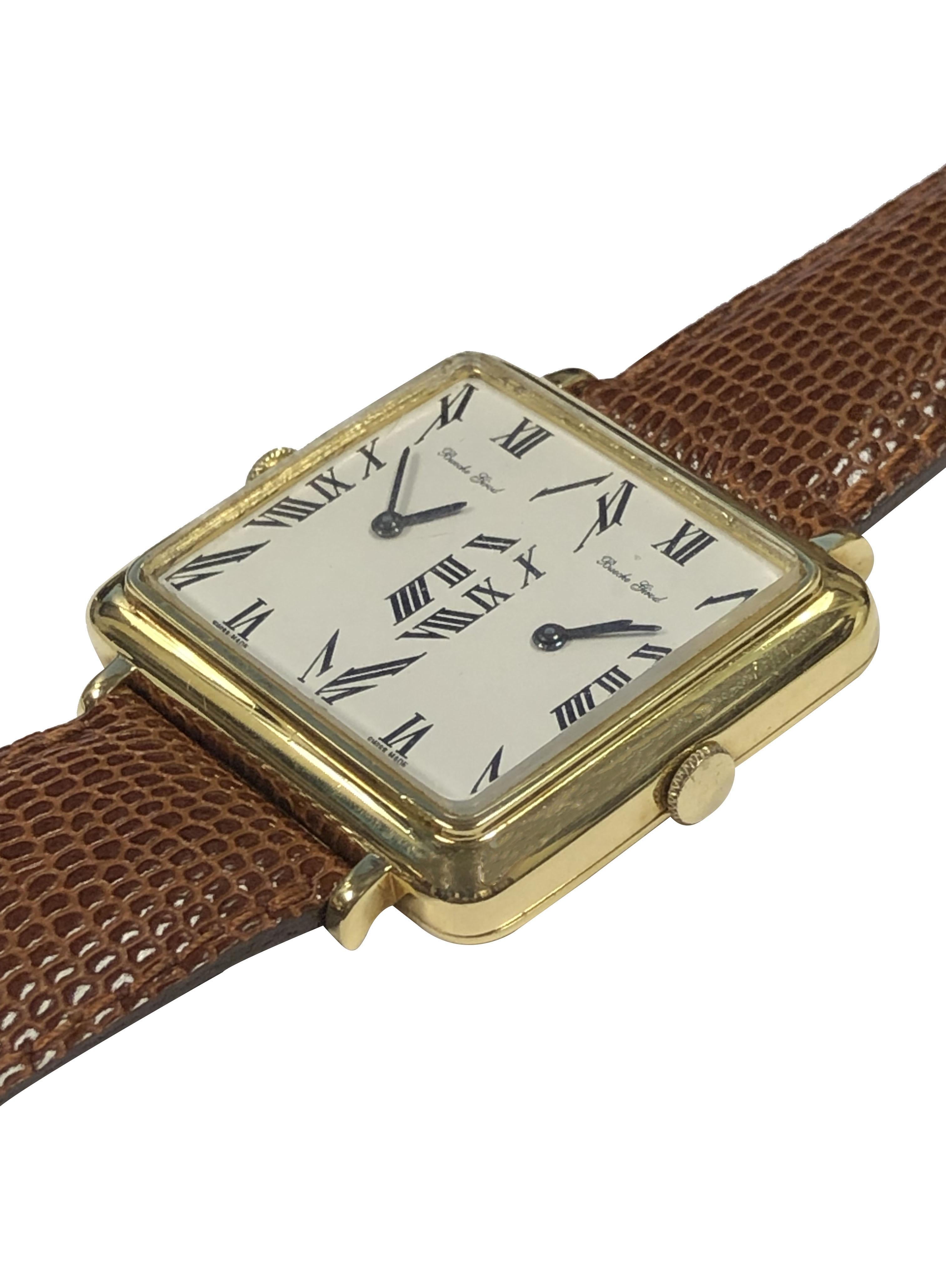 Women's or Men's Bueche Girod Large Vintage Yellow Gold 2 Time Zone Wrist watch