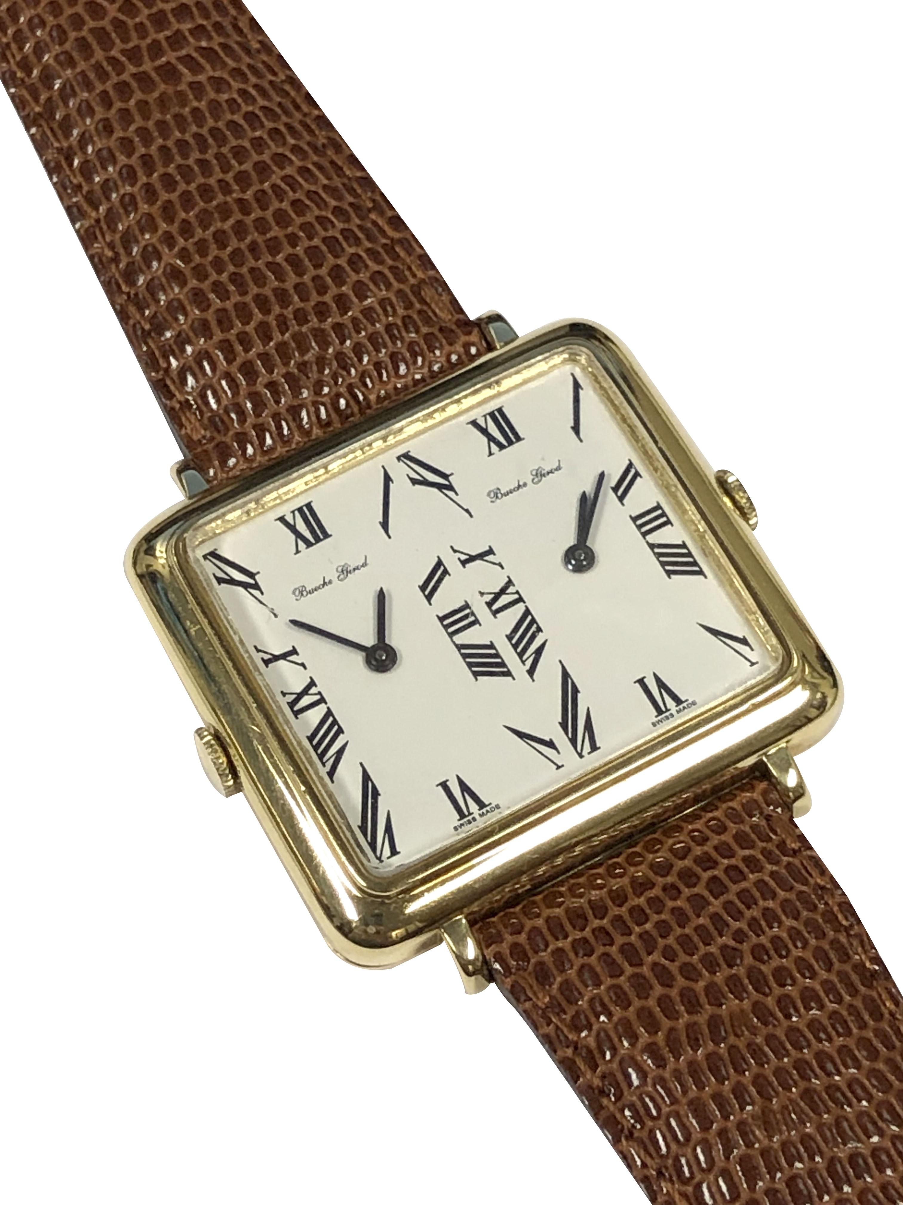 Bueche Girod Large Vintage Yellow Gold 2 Time Zone Wrist watch 1