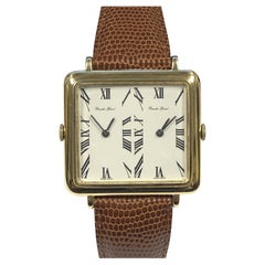 Bueche Girod Large Vintage Yellow Gold 2 Time Zone Wrist watch