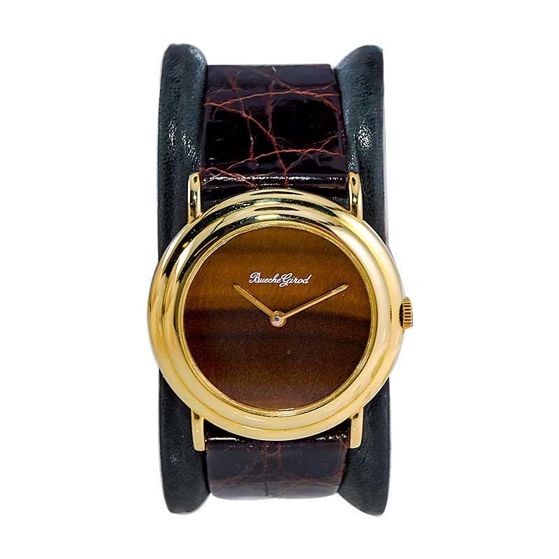 Women's or Men's Bueche Girod Rare Tiger Eye Dress Watch with Micro Rotor Winding For Sale