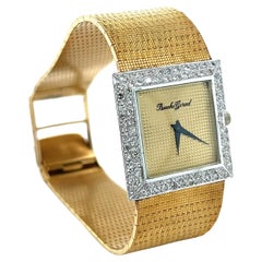 Bueche Girod Square 18k Gold Diamond Bezel & Textured Dauphine Bracelet Watch