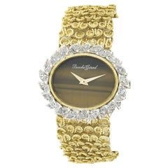 Bueche Girod Tigers Eye 18k Gold 2.64ctw Marquise Diamond Oval Wrist Watch Y9802