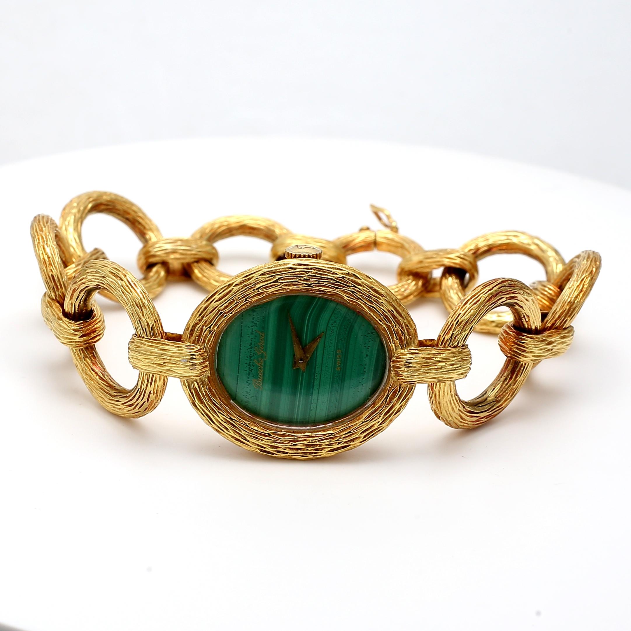 Designer:
BUECHE GIROD


Titel:
Bueche Girod 18 Karat Gelbgold-Armbanduhren


Stil:
Armbänder


Metall:
18 Karat Gelbgold


Dimension:
7 
