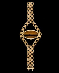 Bueche Girod Vintage Watch 1970s Gold and Tiger's Eye Gem