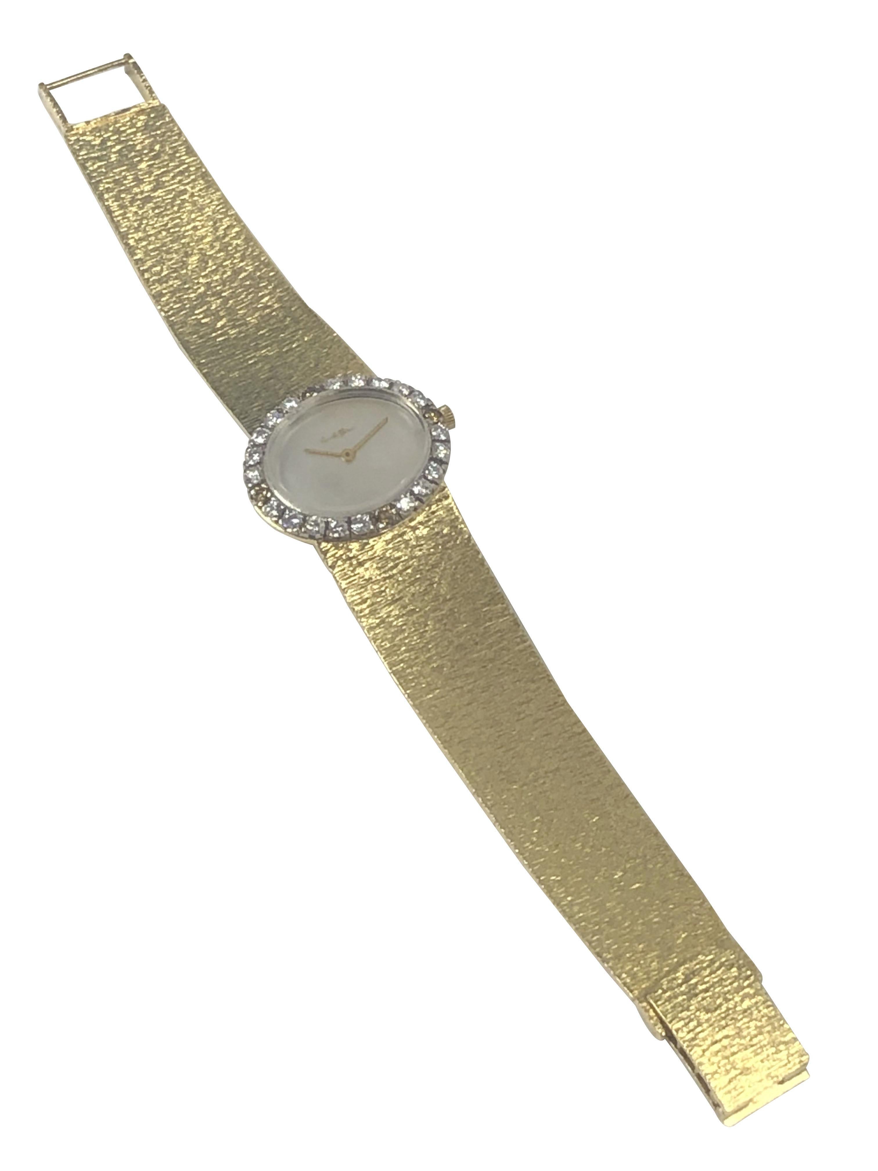 Round Cut Bueche Girod Yellow Gold Diamond and Pearl Dial Ladies Mechanical Wrist Watch