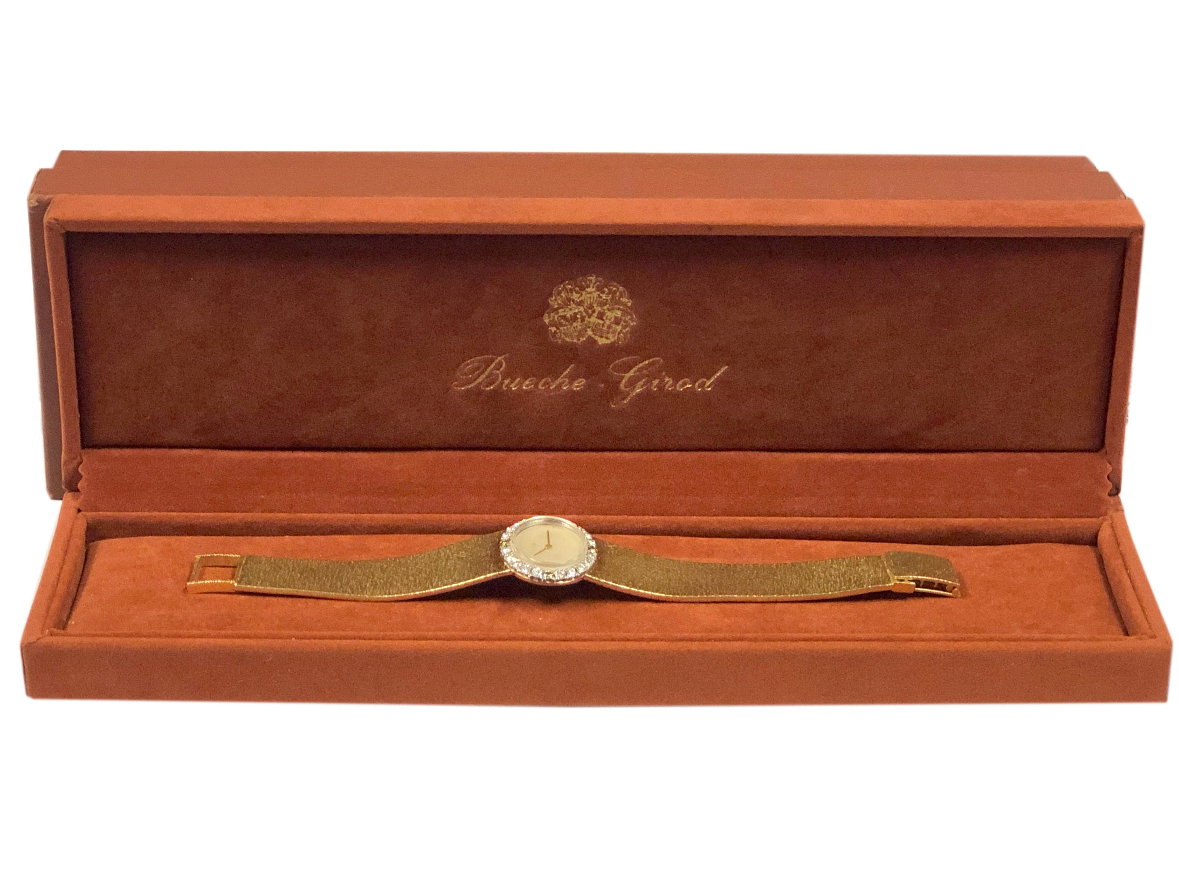 Women's Bueche Girod Yellow Gold Diamond and Pearl Dial Ladies Mechanical Wrist Watch