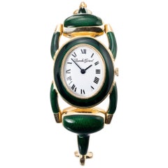 Bueche Girord Enamel Yellow Gold Equestrian Wristwatch