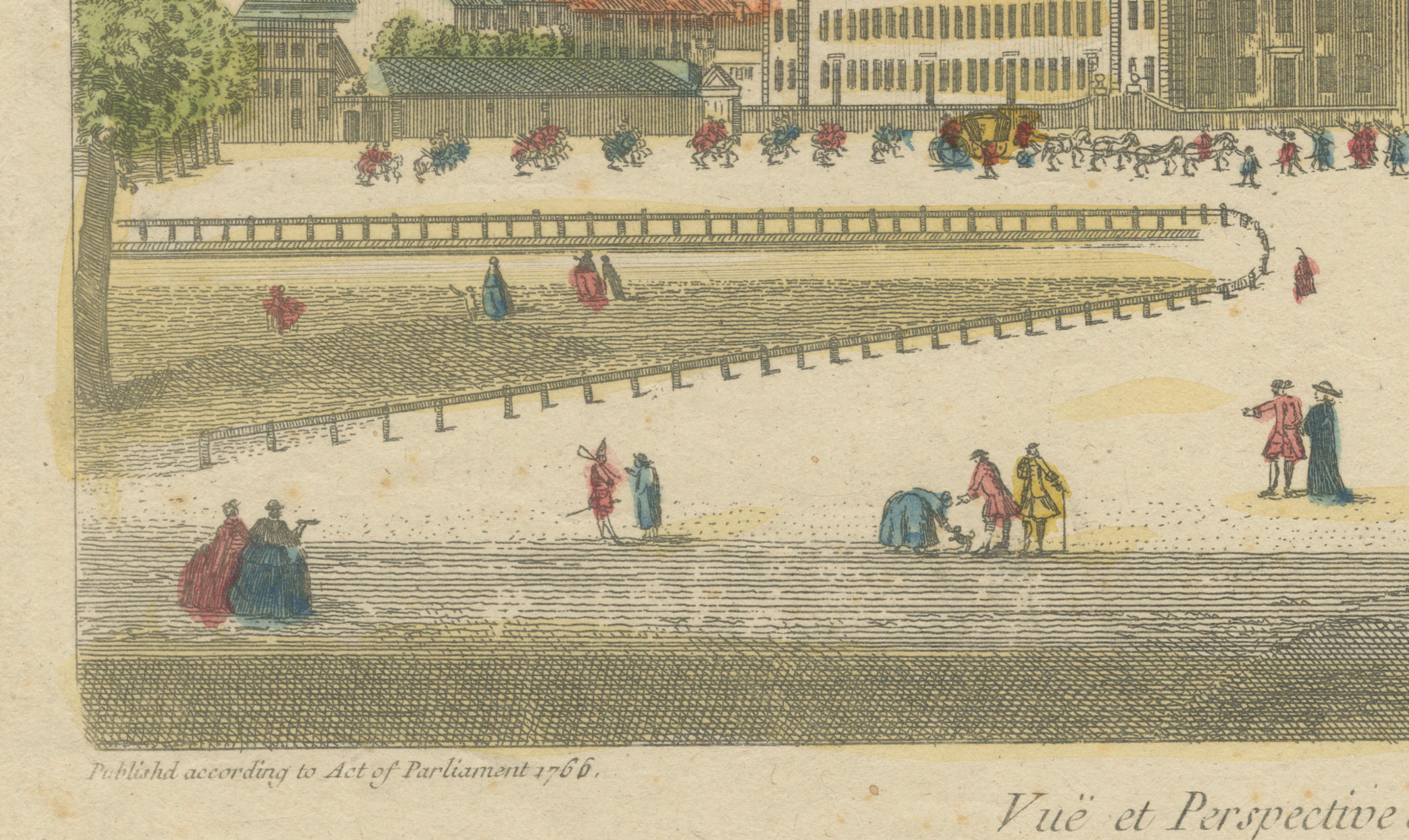 18th Century Optical View of the Royal Palace at Buen Retiro, Hand-Colored, London c.1780 For Sale