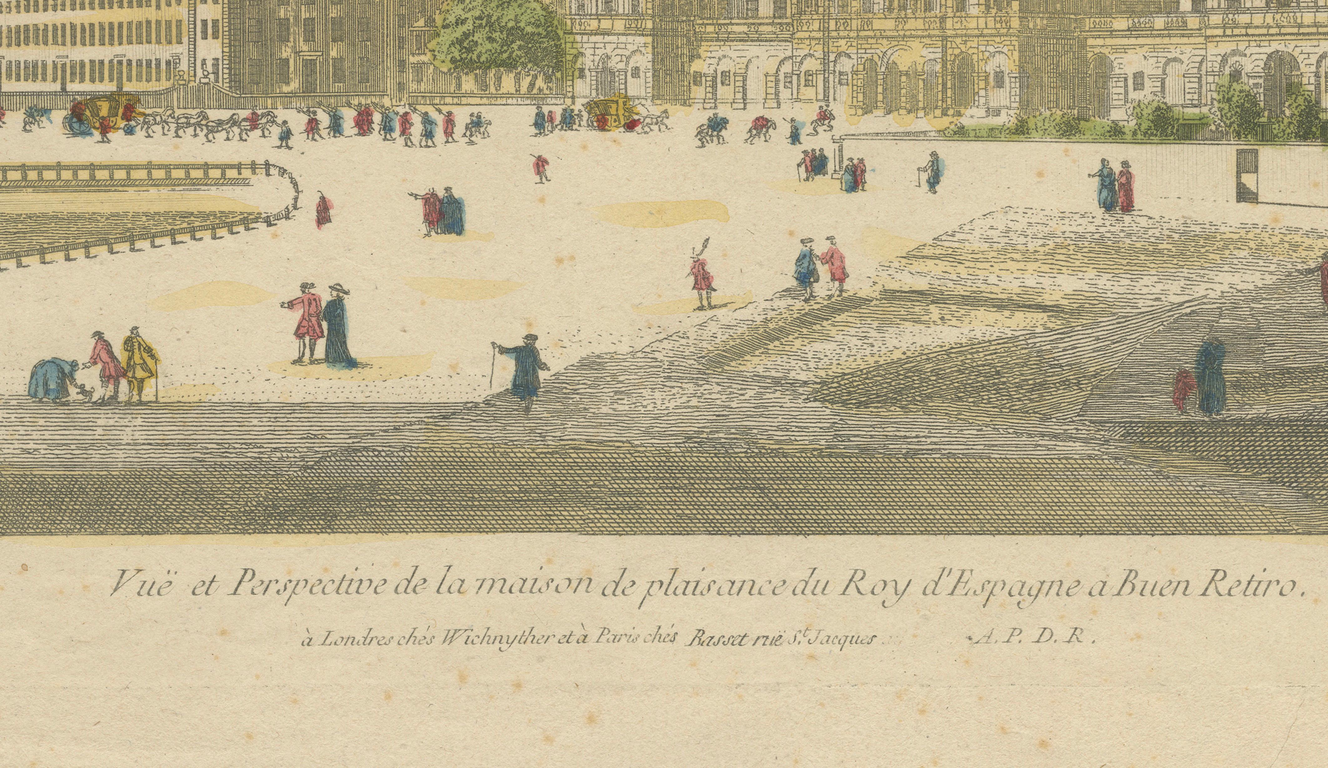 Optical View of the Royal Palace at Buen Retiro, Hand-Colored, London c.1780 For Sale 1
