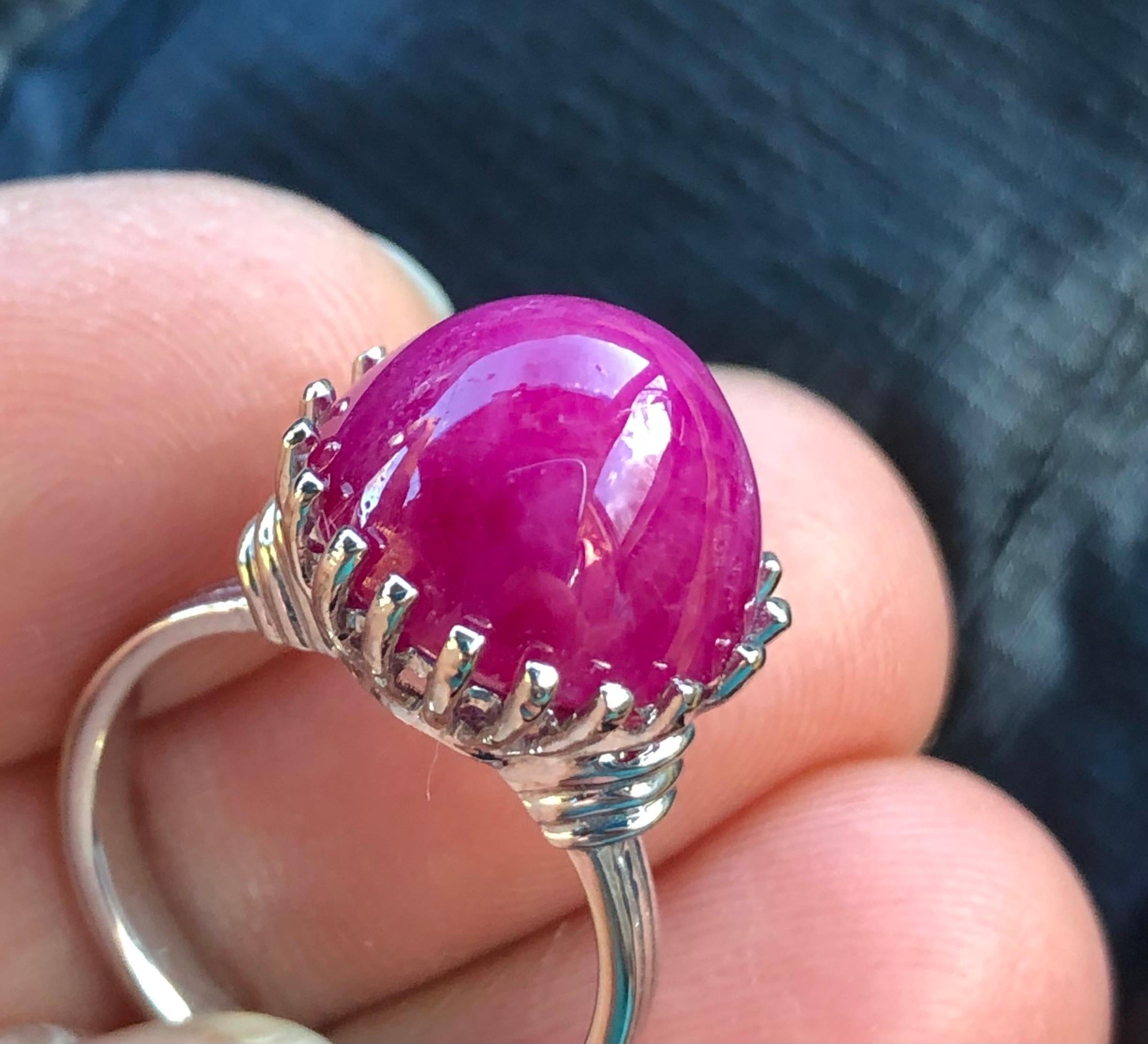 Art Deco Burma Ruby White Gold Solitaire Ring For Sale