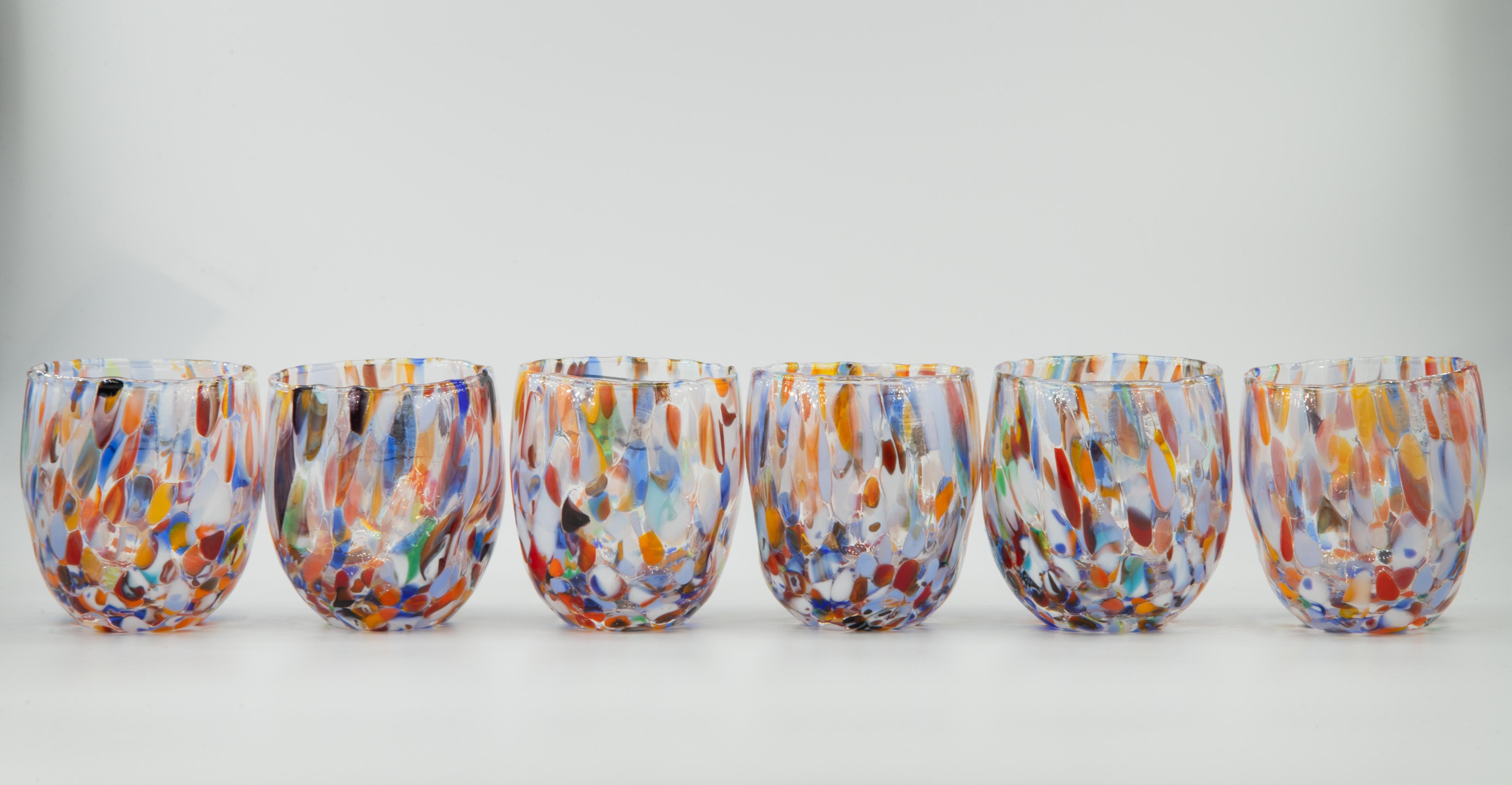  Buenos Aires, set of 6 Murano shot glasses color 