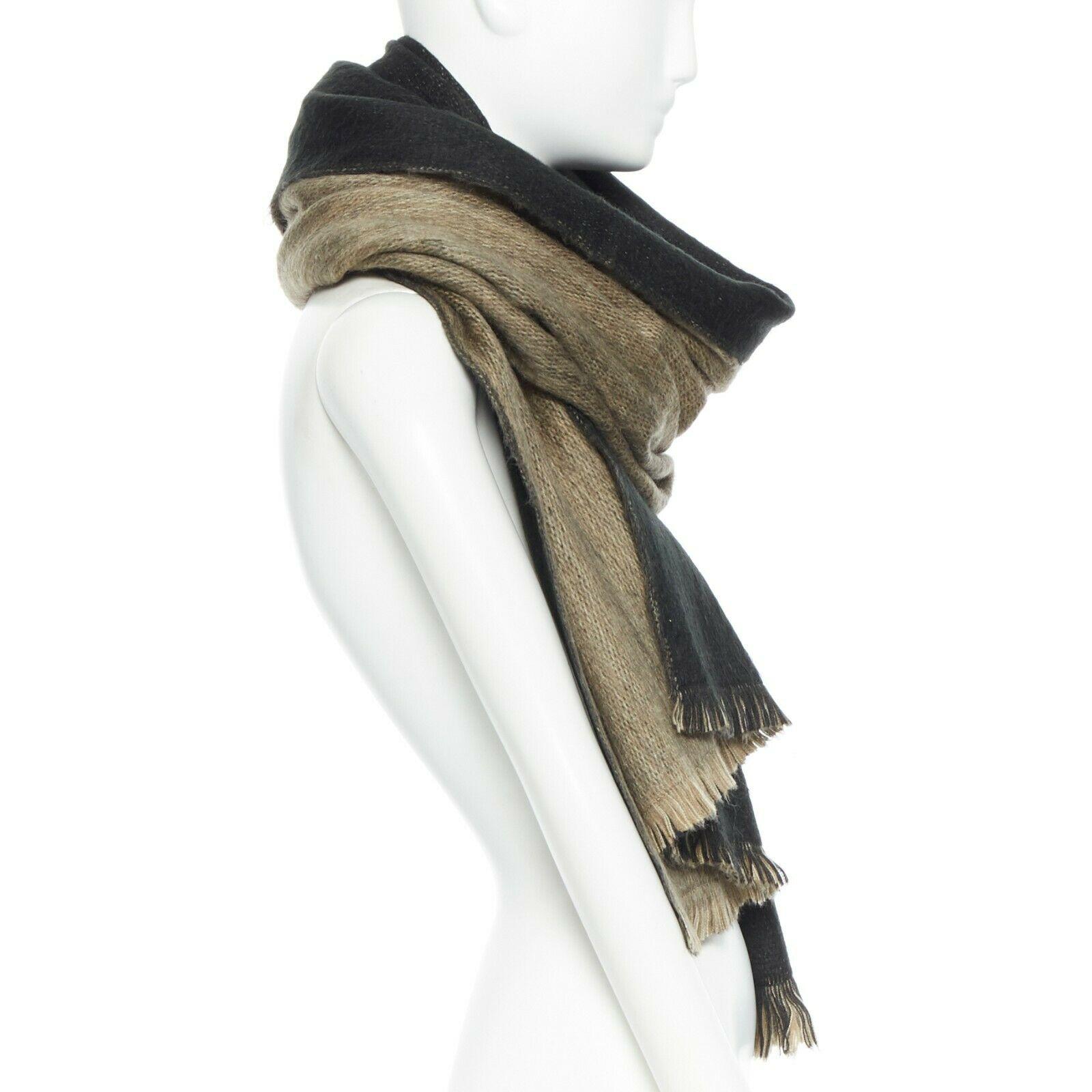 BUFANDY AW18 Shawl Fabian Ombre black grey brown alpaca wool wide fray fringe In Good Condition In Hong Kong, NT
