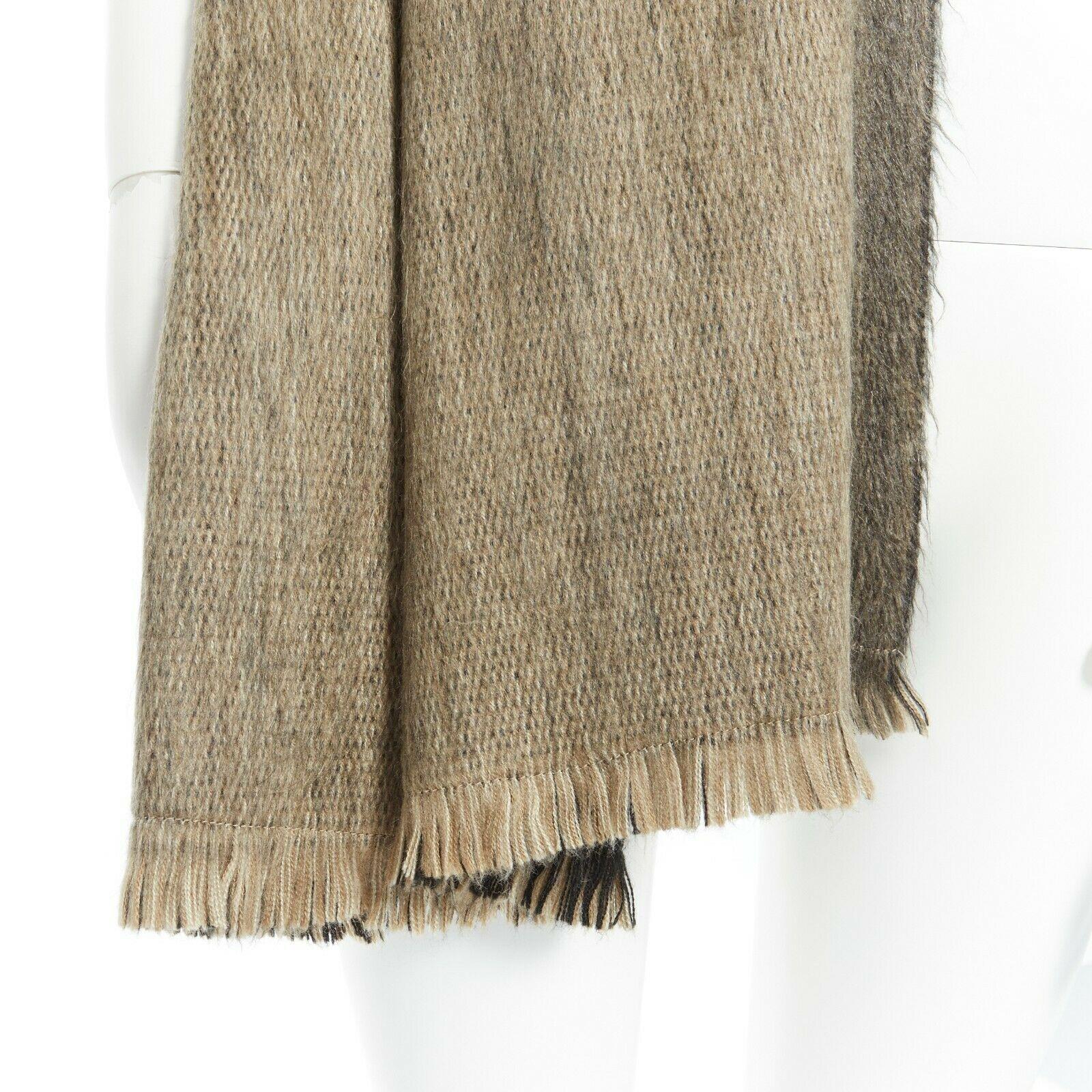 BUFANDY AW18 Shawl Fabian Ombre black grey brown alpaca wool wide fray fringe 2