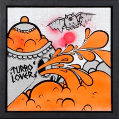 Turbo Lover, acrílico y pintura en spray sobre lienzo por Buff Monster
