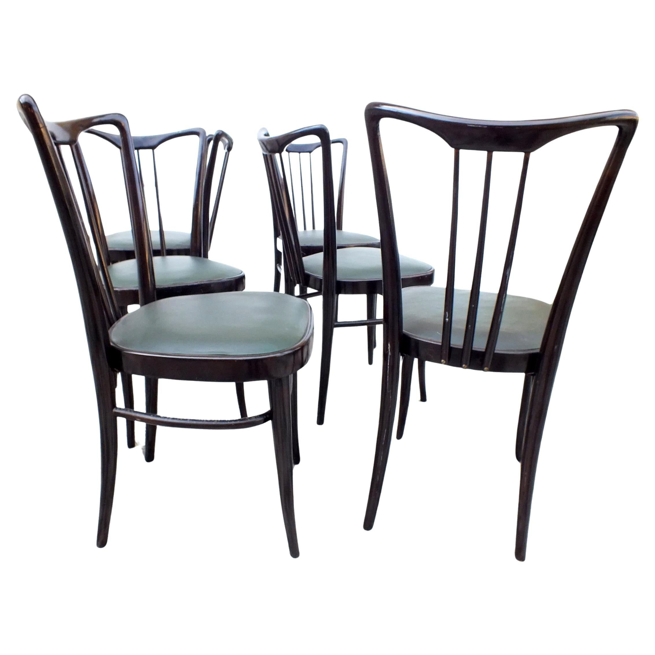 Art Deco Paolo Buffa, attributed, elegant set of six chairs period decò years '40 For Sale
