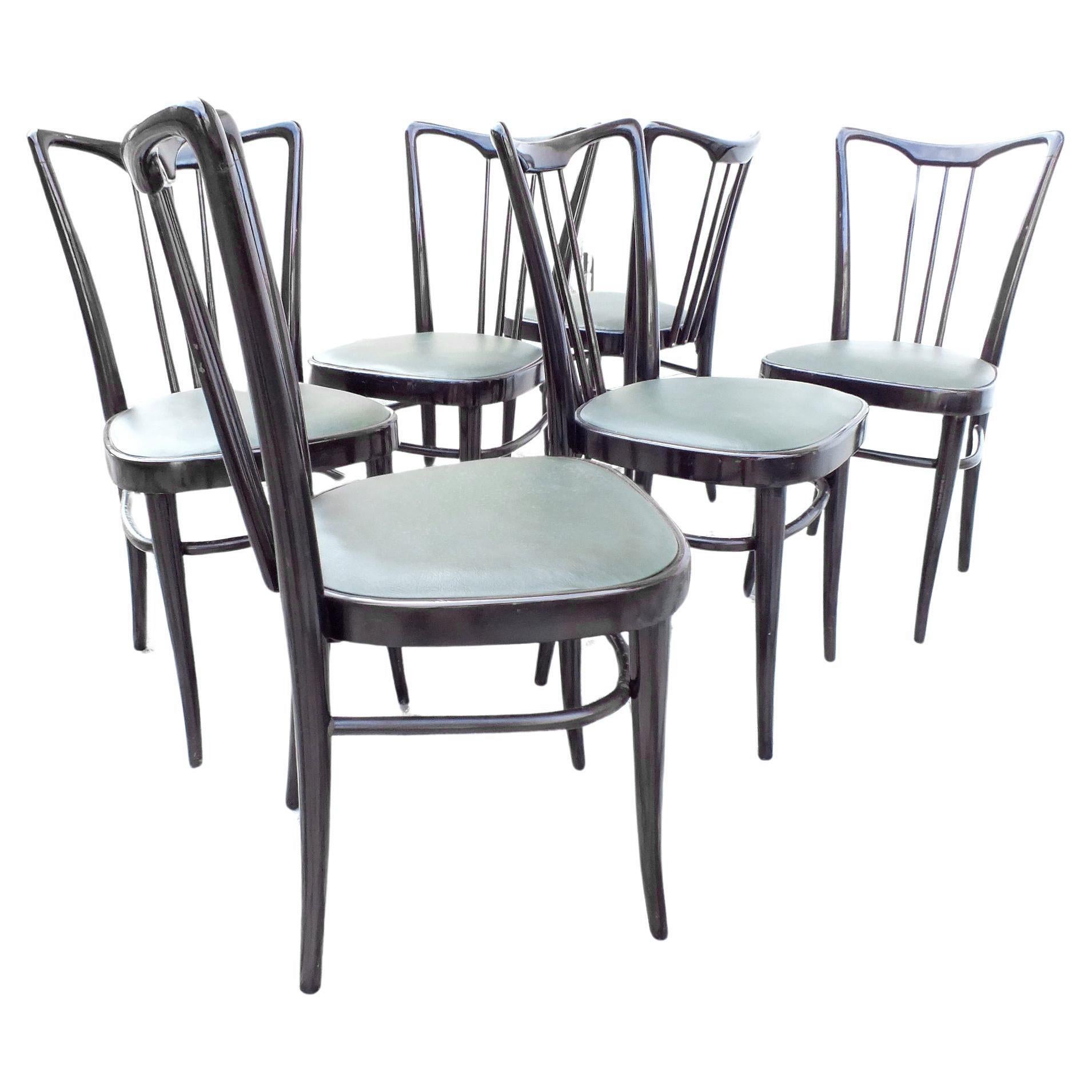 Mid-20th Century Paolo Buffa, attributed, elegant set of six chairs period decò years '40 For Sale