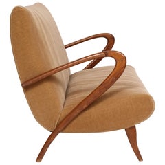 Buffa Style Italian Midcentury Settee with Camel Mohair Fabric, Italy, 1950s