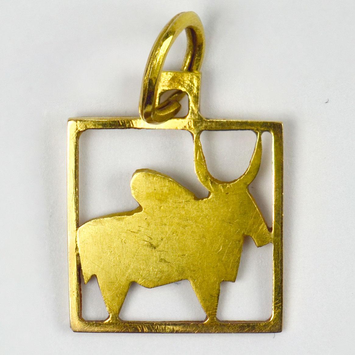 Women's or Men's Buffalo 18k Yellow Gold Square Charm Pendant For Sale