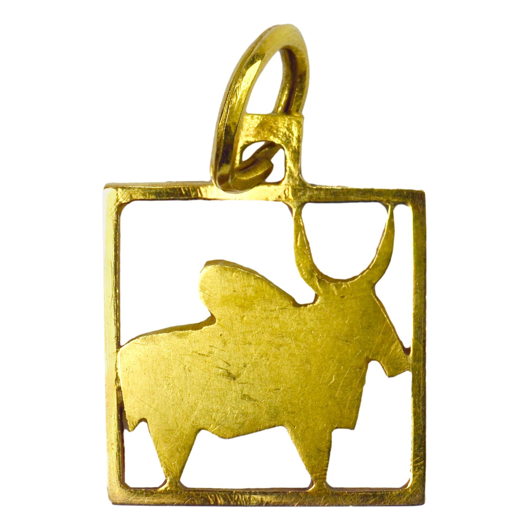 Buffalo 18k Yellow Gold Square Charm Pendant For Sale