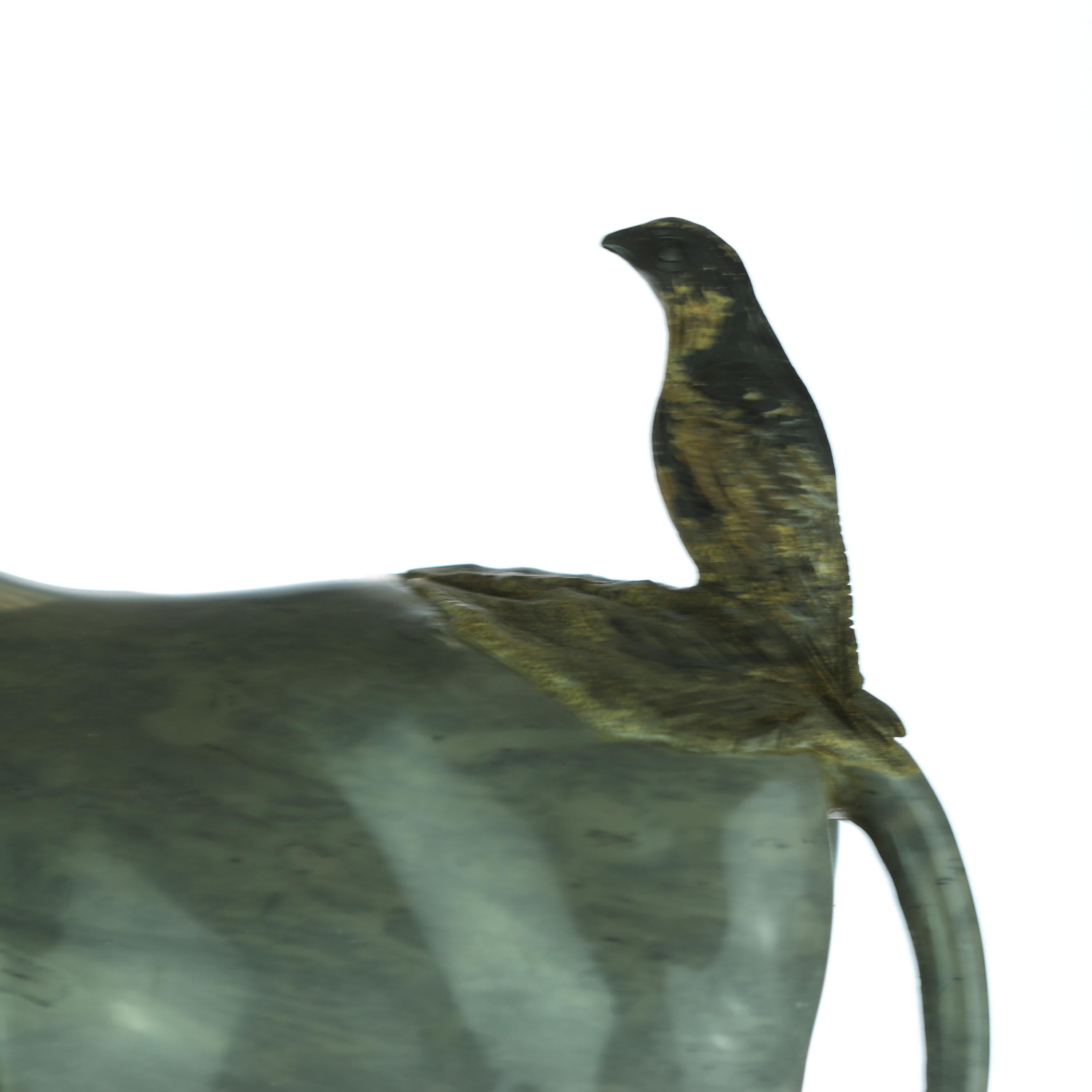 Late 20th Century Buffalo Bison Bird Cow Animal Nature Australian Jasper Asian Art Deco Sculpture For Sale