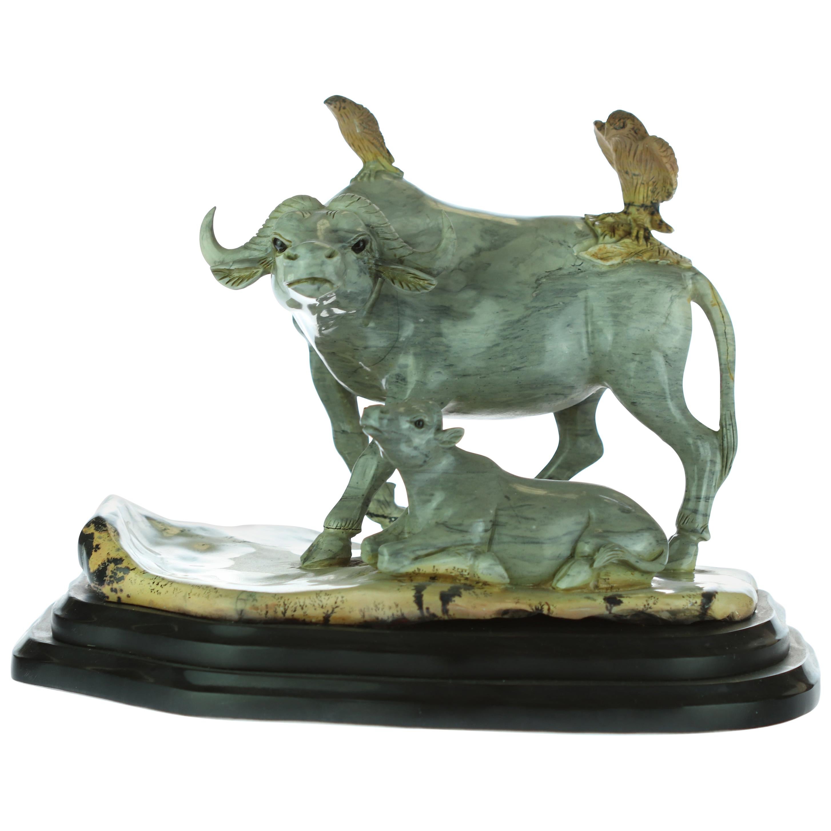 Buffalo Bison Cow Animal Family Nature Australian Jade Asian Art Deco