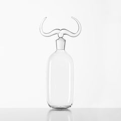 Contemporary Buffalo Hand-Blown Glass Bottle Animal Horn Liquor Africa Trophy