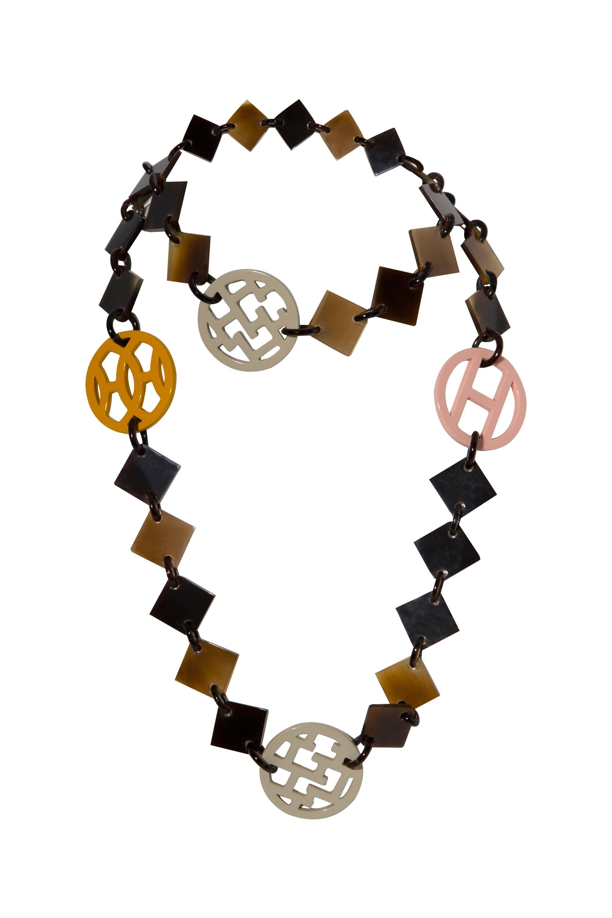 Hermès Buffalo Horn Pastel/Multicolour Lacquer Lena Necklace For Sale 1