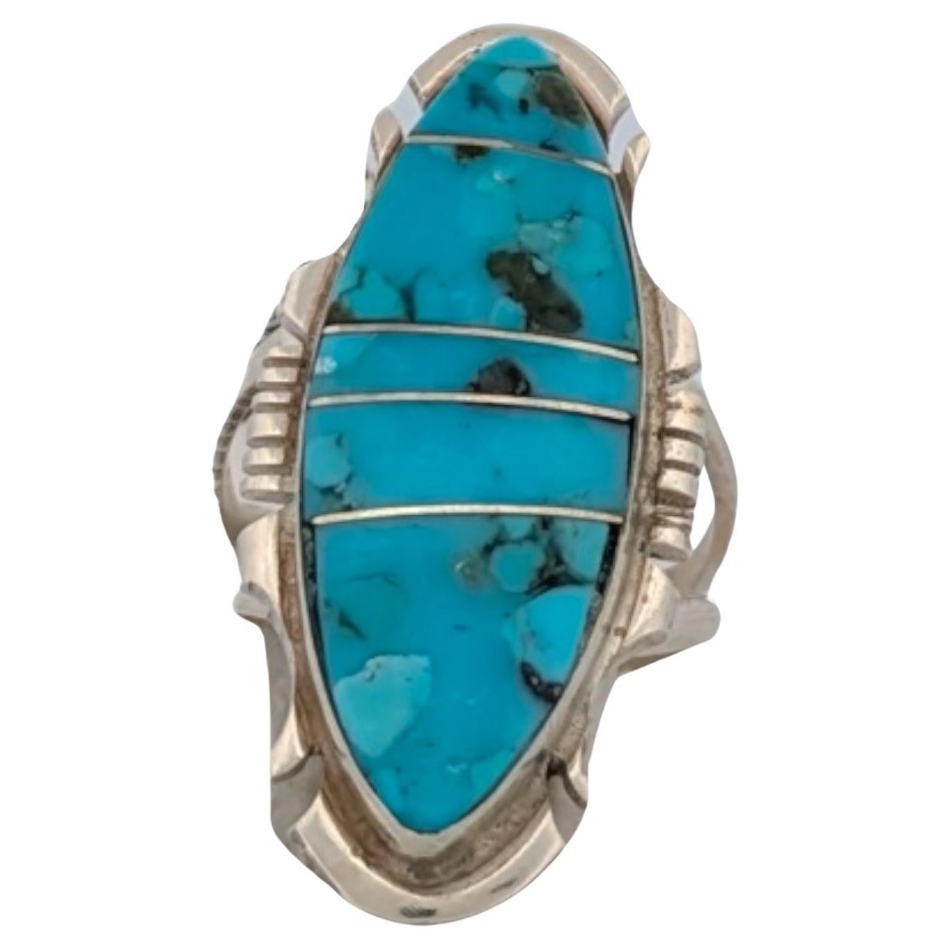 Navajo White Buffalo Turquoise Ring For Sale at 1stDibs