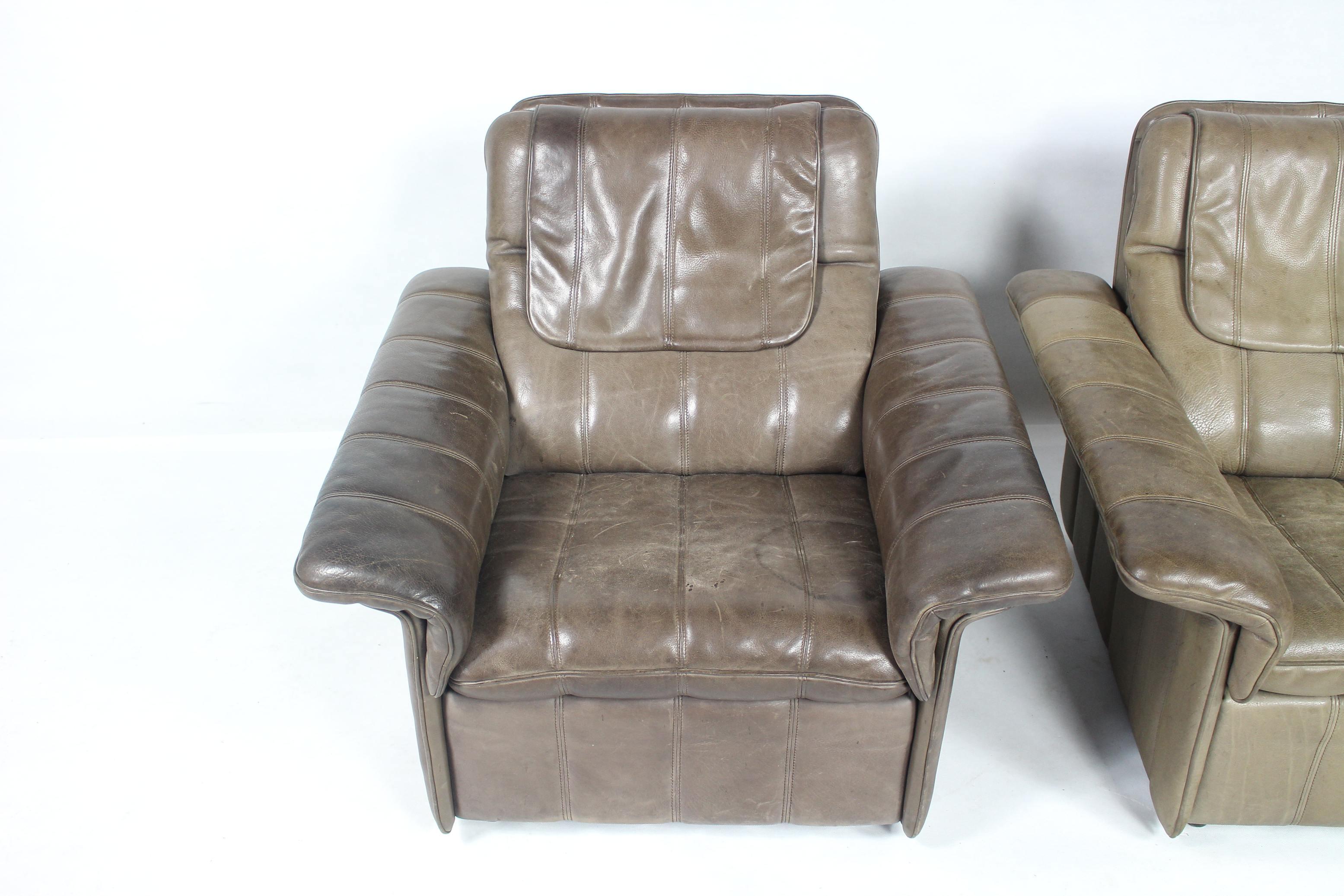Mid-Century Modern Buffalo Leather Lounge Chair by De Sede of Switzerland, 1970s For Sale