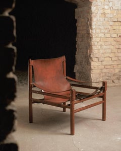 Buffalo Leather Safari Armchair, Solid Oak Frame, Vintage 1970s Design