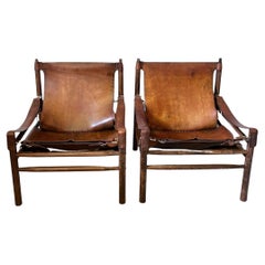 Buffalo Leather 'Safari' Armchairs in the Style of Arne Norell