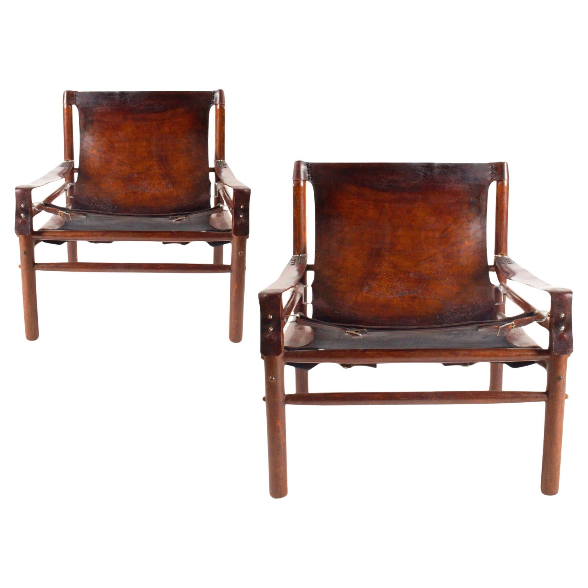 Buffalo Leather 'Safari' Armchairs in the Style of Arne Norell