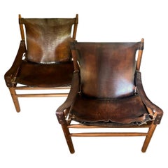 Buffalo Leather 'Safari' Armchairs in the Style of Arne Norell