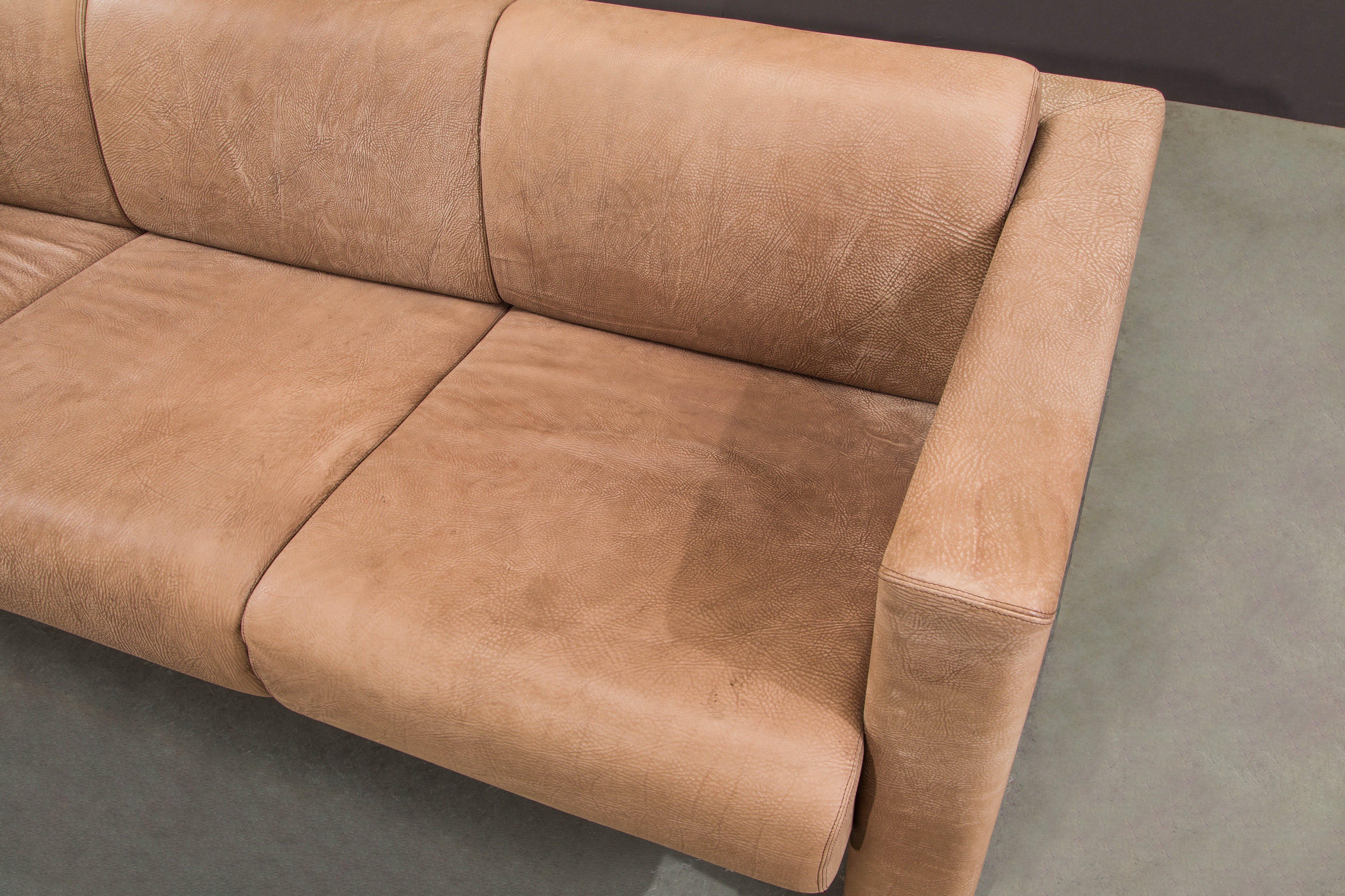 Buffalo Leather Sofa by Robert and Trix Haussmann for Knoll, c. 1988, Signed For Sale 8