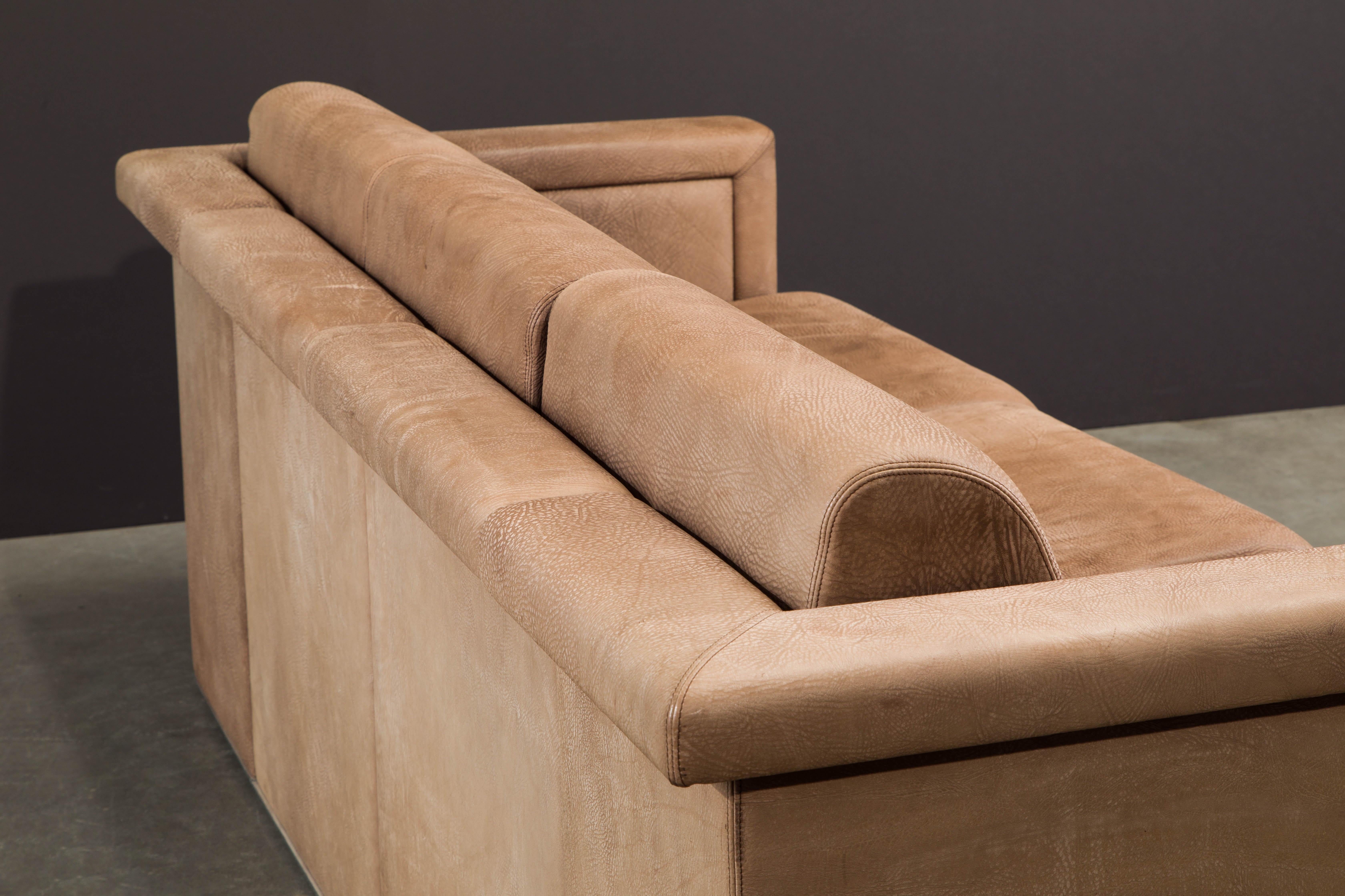Buffalo Leather Sofa by Robert and Trix Haussmann for Knoll, c. 1988, Signed For Sale 11