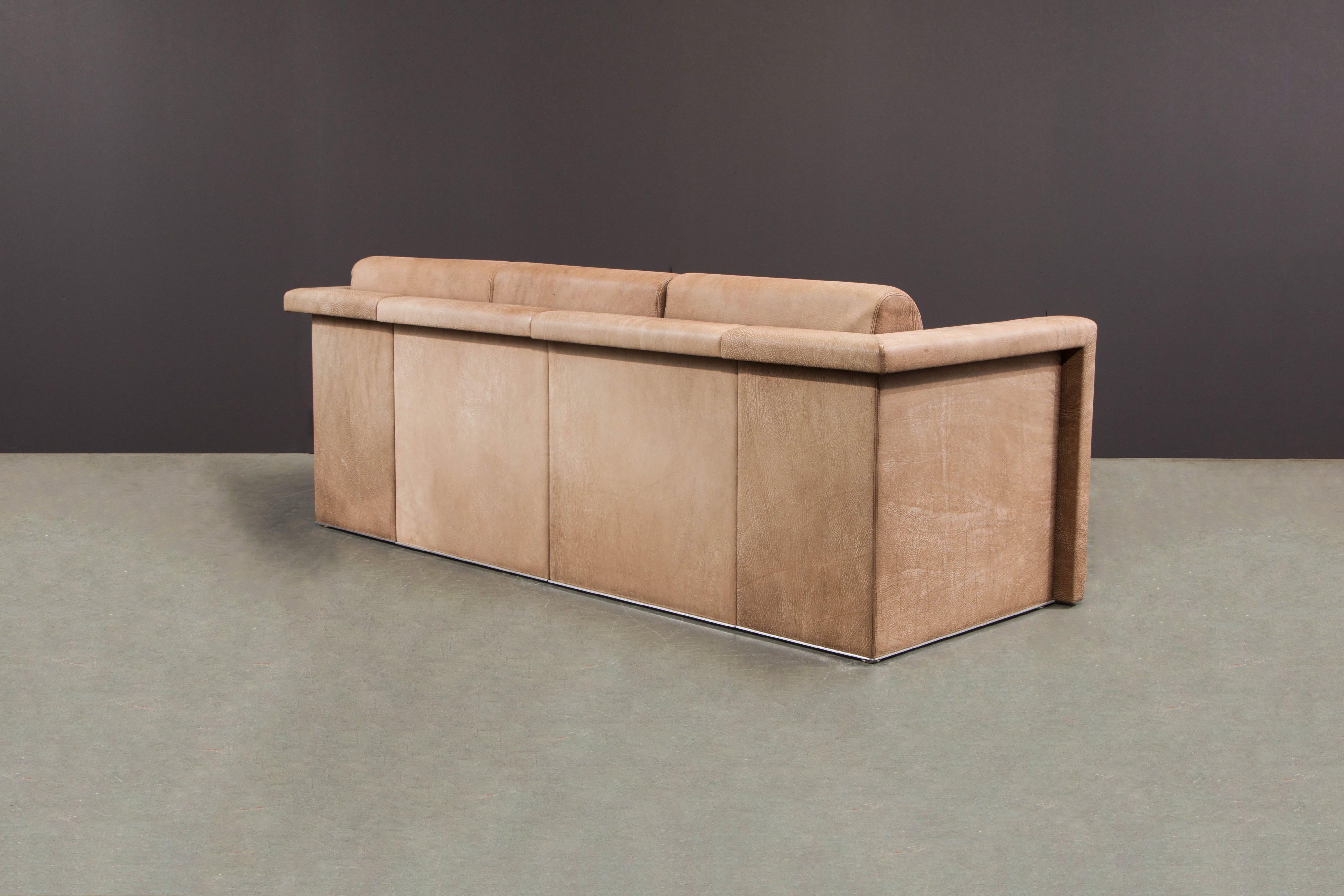 Aluminum Buffalo Leather Sofa by Robert and Trix Haussmann for Knoll, c. 1988, Signed For Sale
