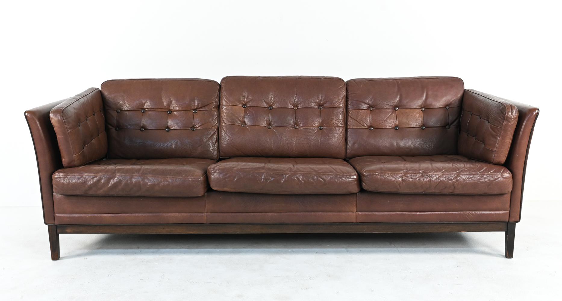 Mid-Century Modern Buffalo Leather Sofa Suite in the Manner of Mogens Hansen, c. 1970's