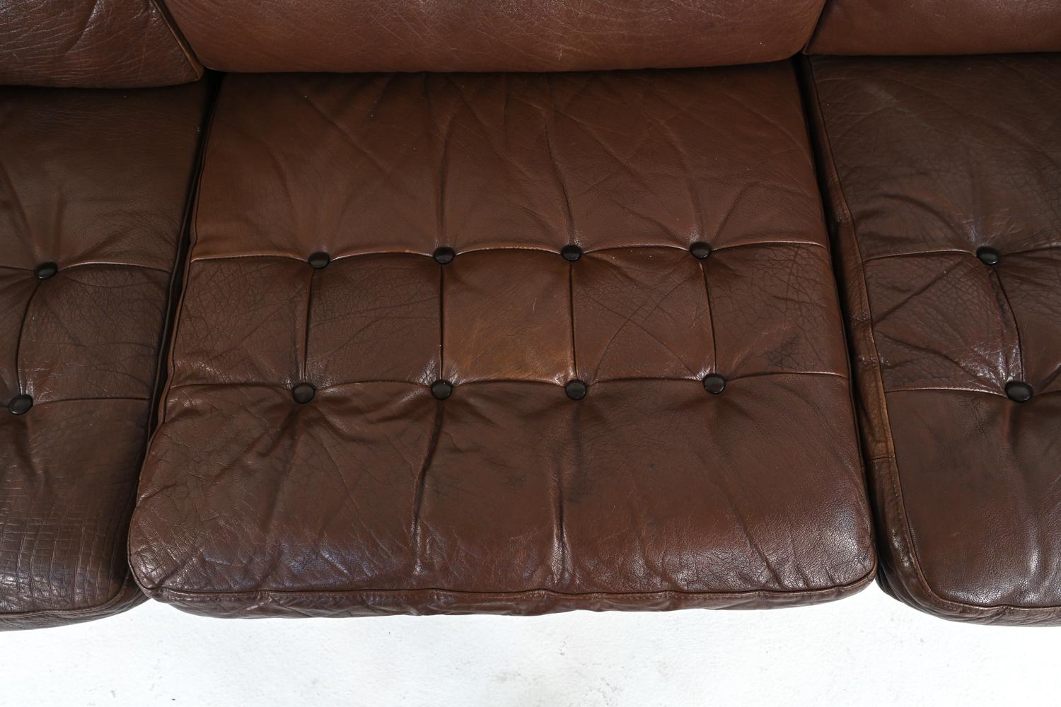 20th Century Buffalo Leather Sofa Suite in the Manner of Mogens Hansen, c. 1970's