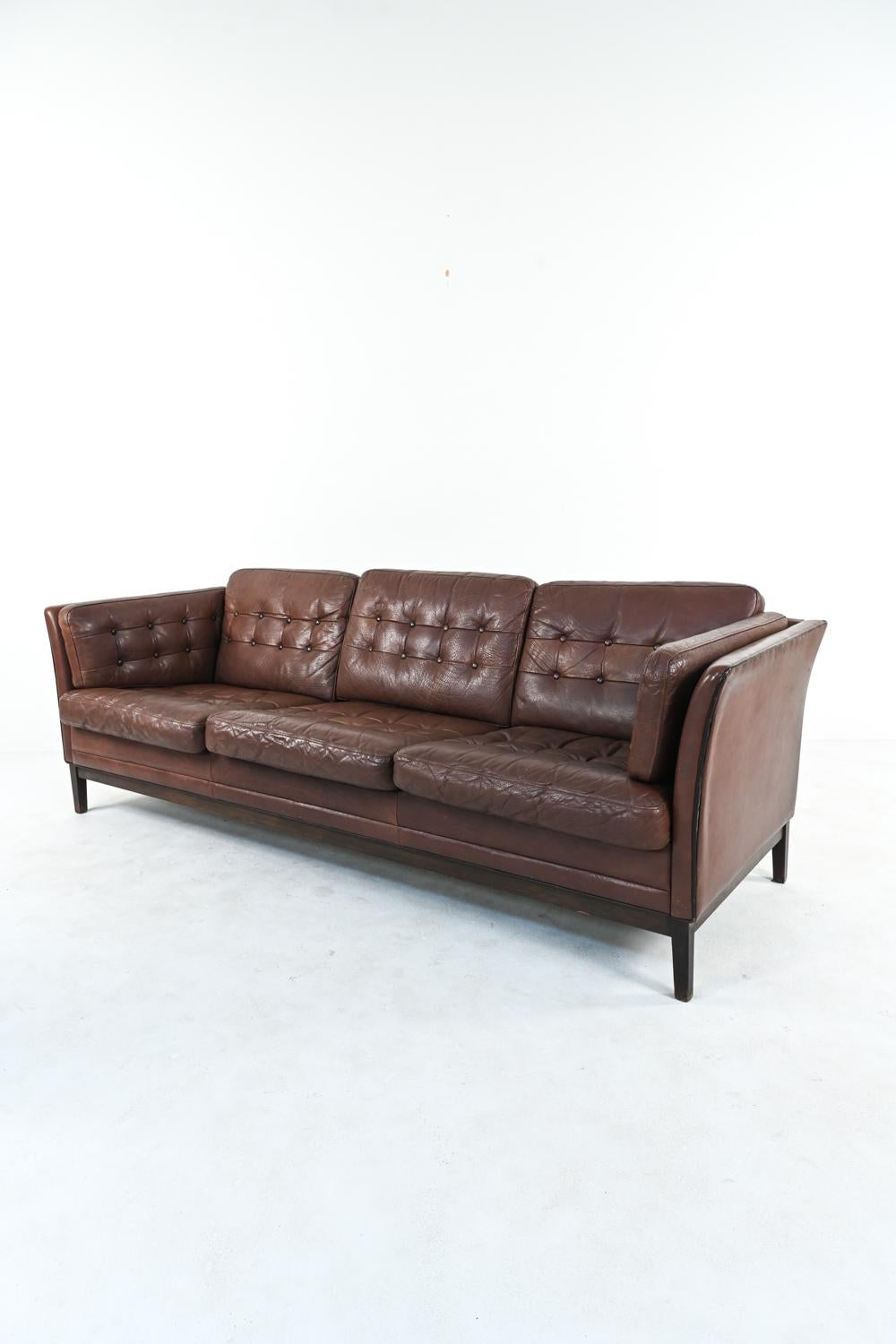 Buffalo Leather Sofa Suite in the Manner of Mogens Hansen, c. 1970's 1