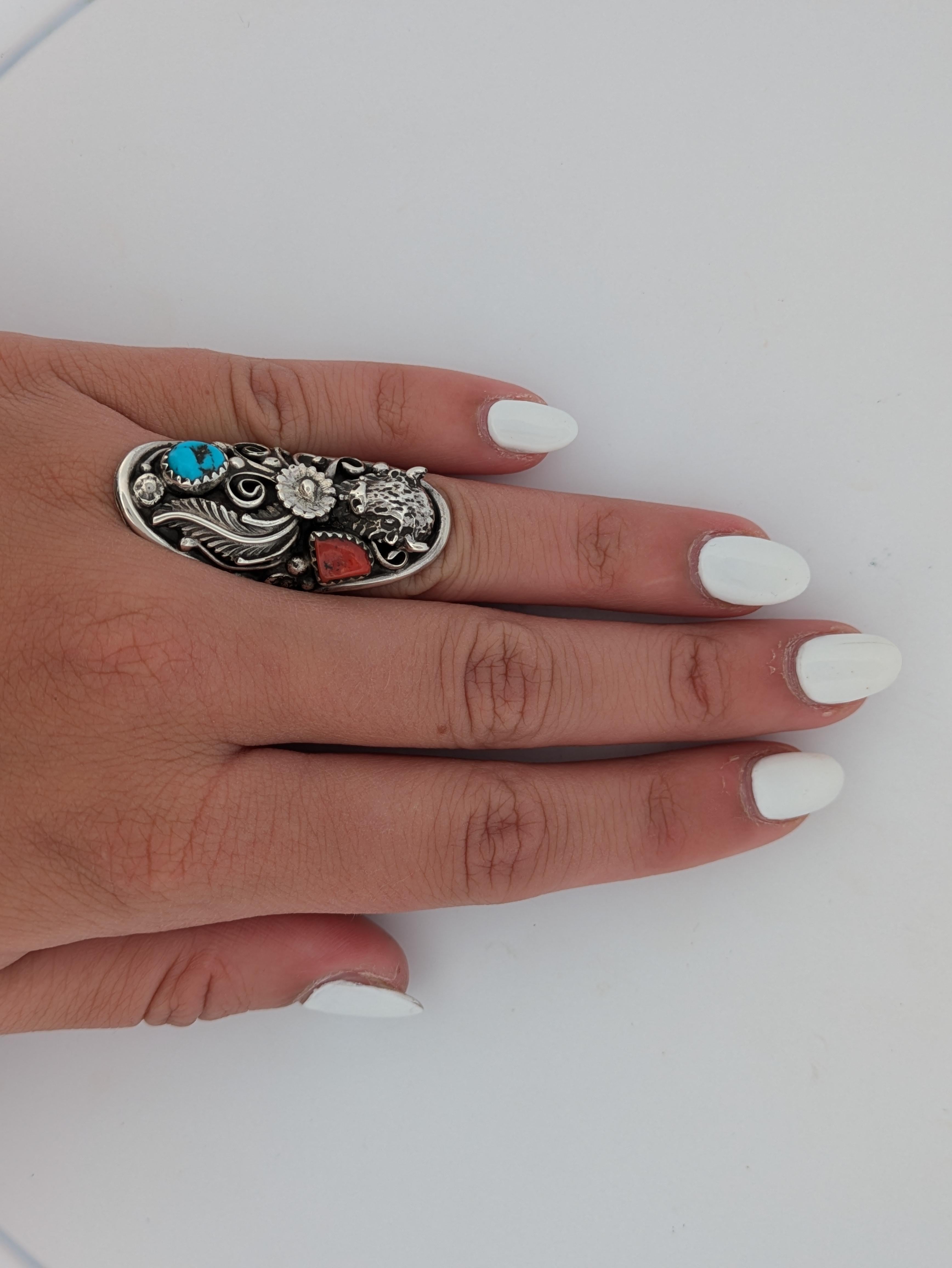 Cabochon Buffalo Run  Zuni Artist Tammy Qudo's Handmade Sterling Silver Ring