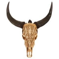 Buffalo Skull Fine Hand-Carved Gold Painted