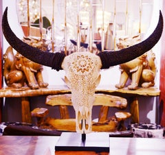 Buffalo Skull Hand-Carved Star Sculpture