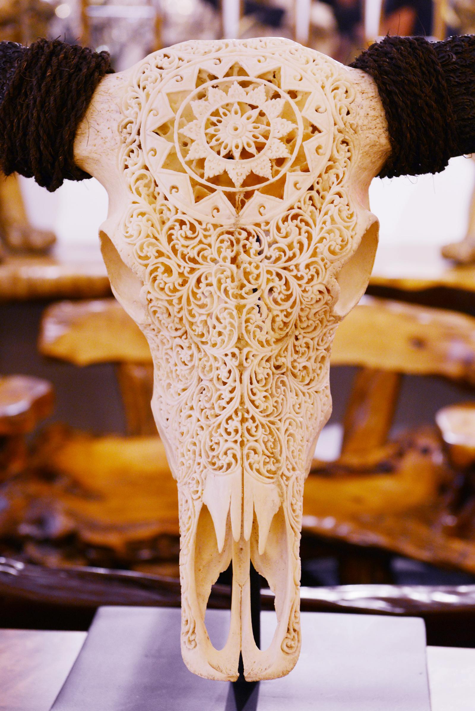Contemporary Buffalo Skull Hand-Carved Star Sculpture