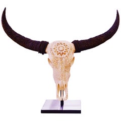 Buffalo Skull Hand-Carved Star Sculpture