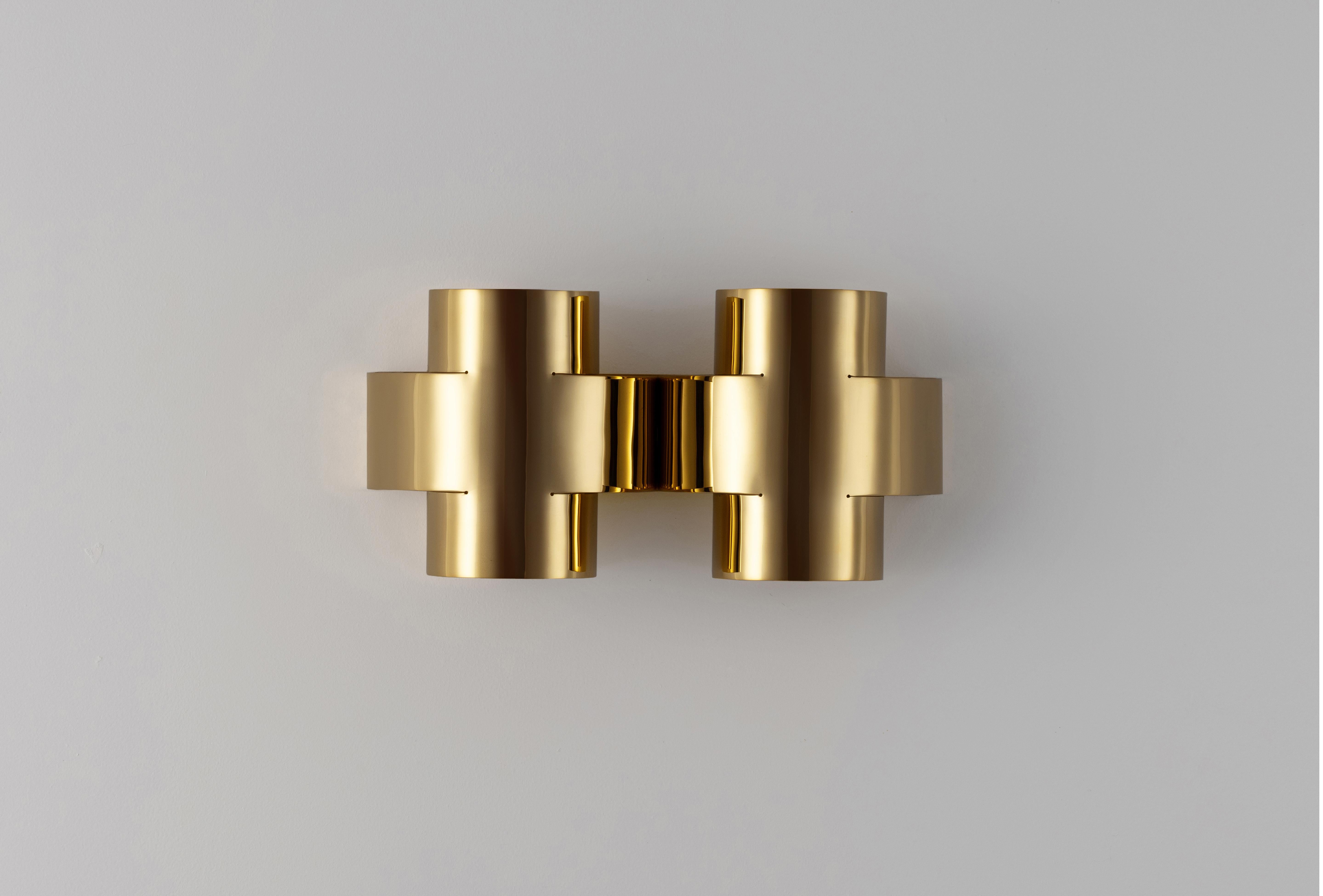 Buffed brass plus two applique by Paul Matter
Dimensions: L: 480 mm H: 254 mm D: 155 mm
1 Type E27 Base, 3W - 5W LED
Warm White, Voltage 220-240V
CE Certified
Dimmable upon request
Materials: Brass

Finished in Burnt, Aged, Buffed Brass and